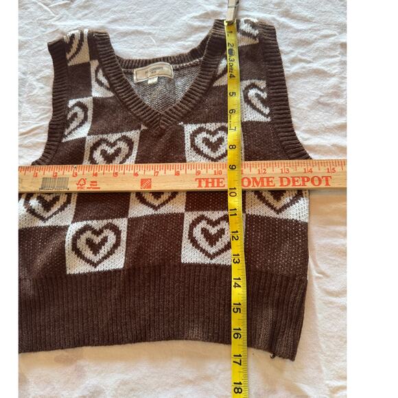 No Comment Sweater Vest‎ Womens Juniors M Brown White Checkered Hearts Academia - Picture 7 of 8